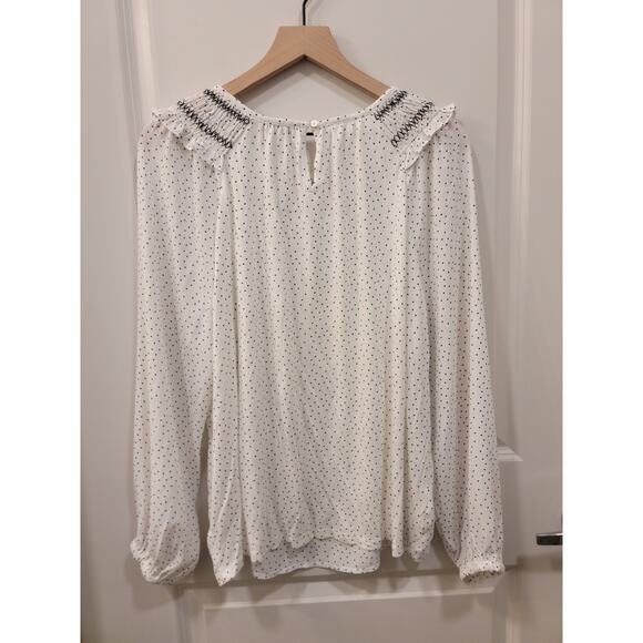 Loft Dotted Smocked Long Sleeve Blouse - Picture 3 of 7